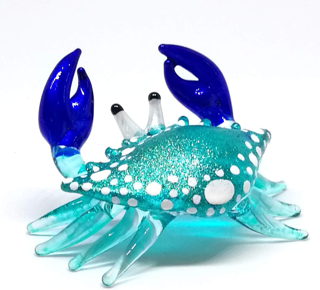 Blown Glass Blue Crab Figurine Miniature Ornament Aquarium Marine Collection