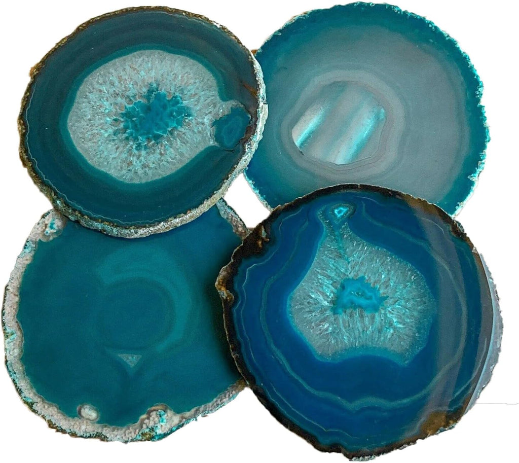 Teal Agate Coasters Geode Coasters Desk Decor - Set of 4