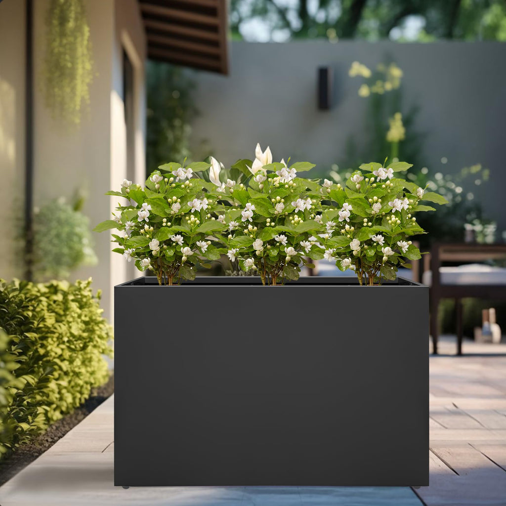 Galvanized Steel Planter Box - No Installation Required Metal Rectangular Block Long Box Planter Modern Outdoor