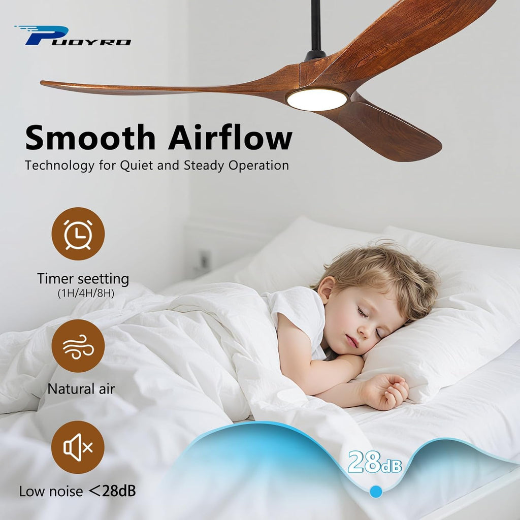 60" Ceiling Fan with Light and Remote, 6-Speed Dimmable Outdoor Ceiling Fan, High CFM Quiet 3 Blade Wood Ceiling Fan