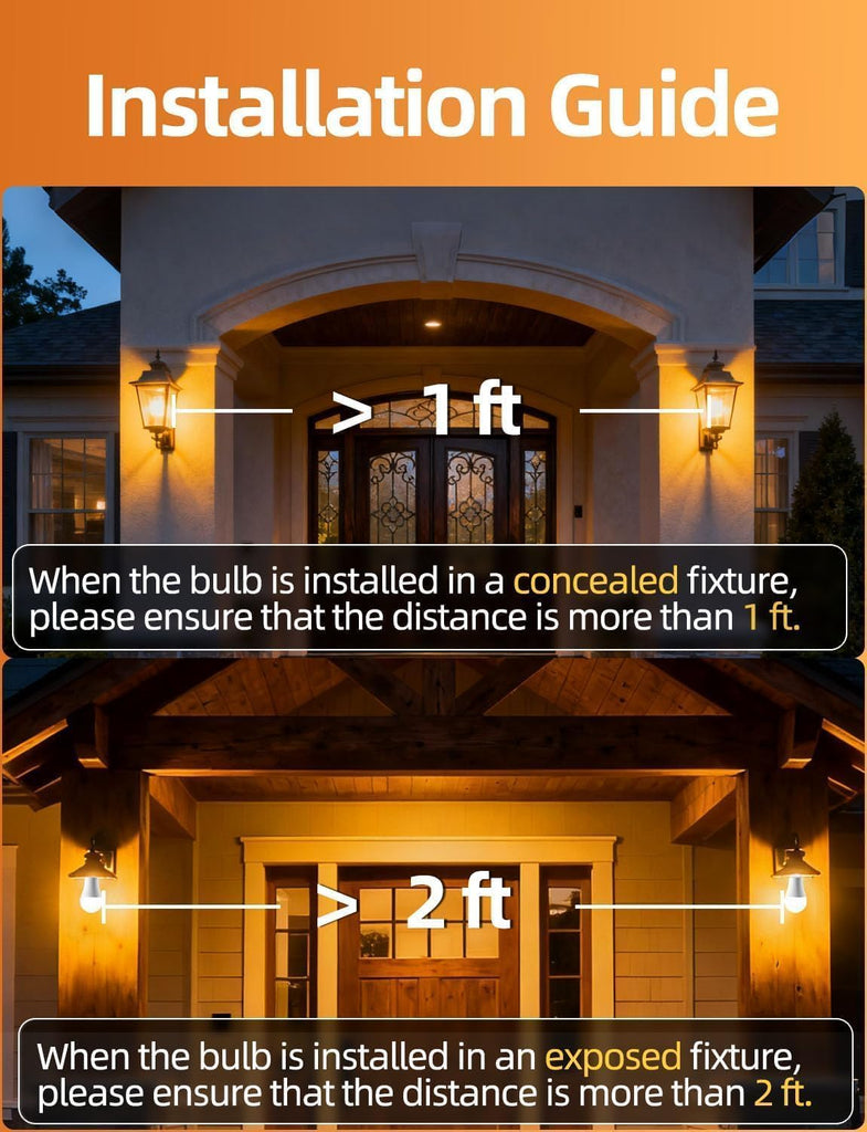 Dusk to Dawn Light Bulbs A19 8W 900 Lumens, Outdoor Porch Lights, 60 Watt Equivalent, Amber LED Orange-Yellow Sensor