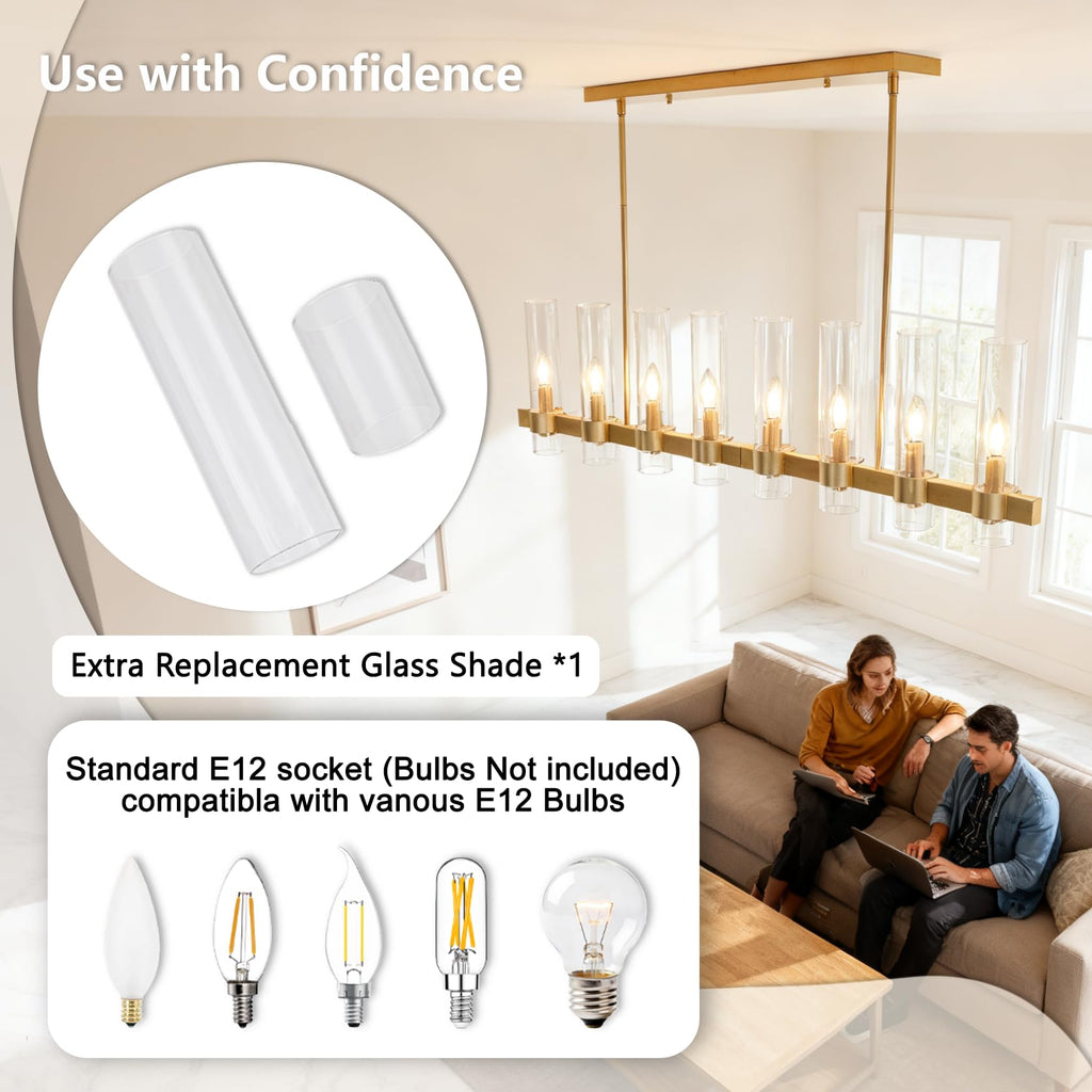 Linear Chandelier - Gold Kitchen Island Lighting - with Glass Shape Adjustable 50'' Modern Farmhouse
