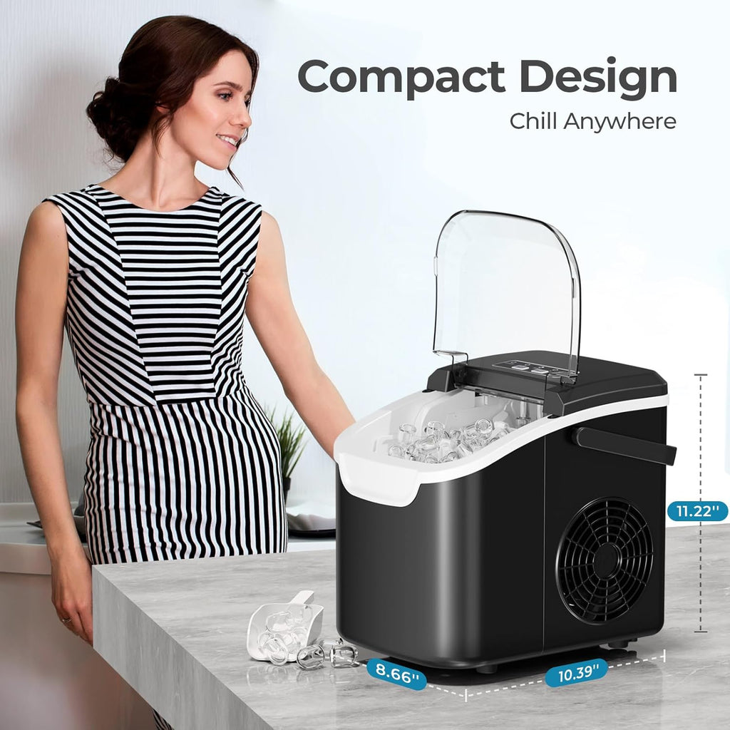 Countertop Ice Maker Machine, 8 Ice Cubes in 6 mins, 26lb/Day Ice with 2 Sizes- Portable Mini, Energy Saving &