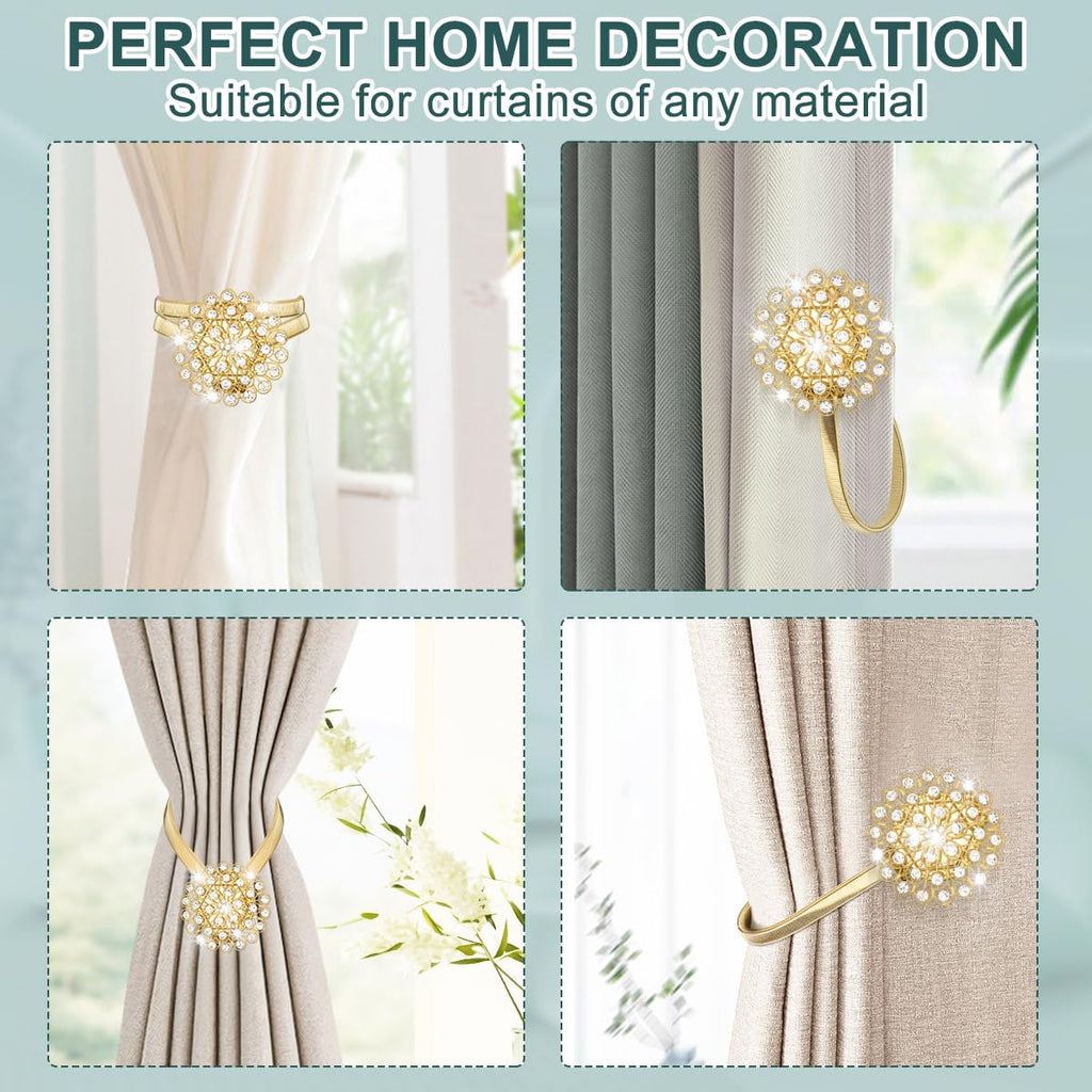 Magnetic Curtain Tiebacks Crystal Curtain Ties Holdbacks, 4 Pack