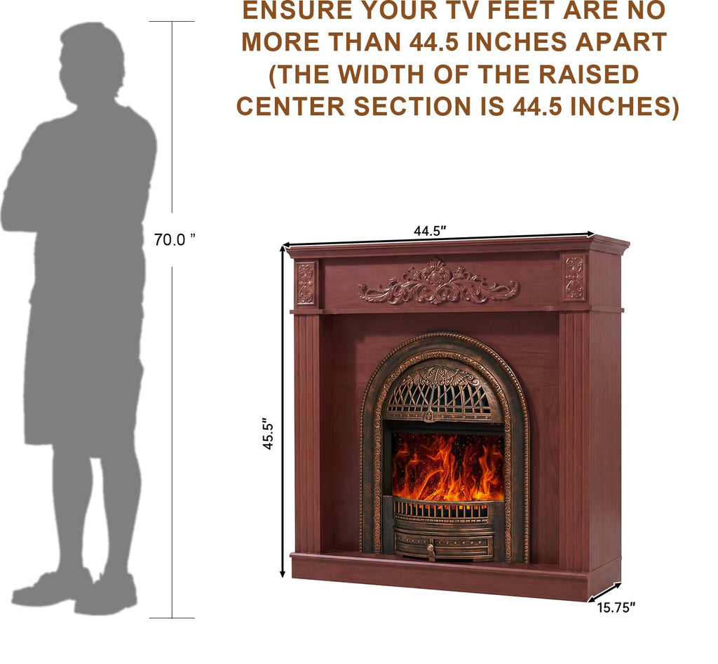 45" Electric Fireplace with Mantel, Cherry Red Farmhouse FreeStanding Electric Fireplace Heater Entertainment Center