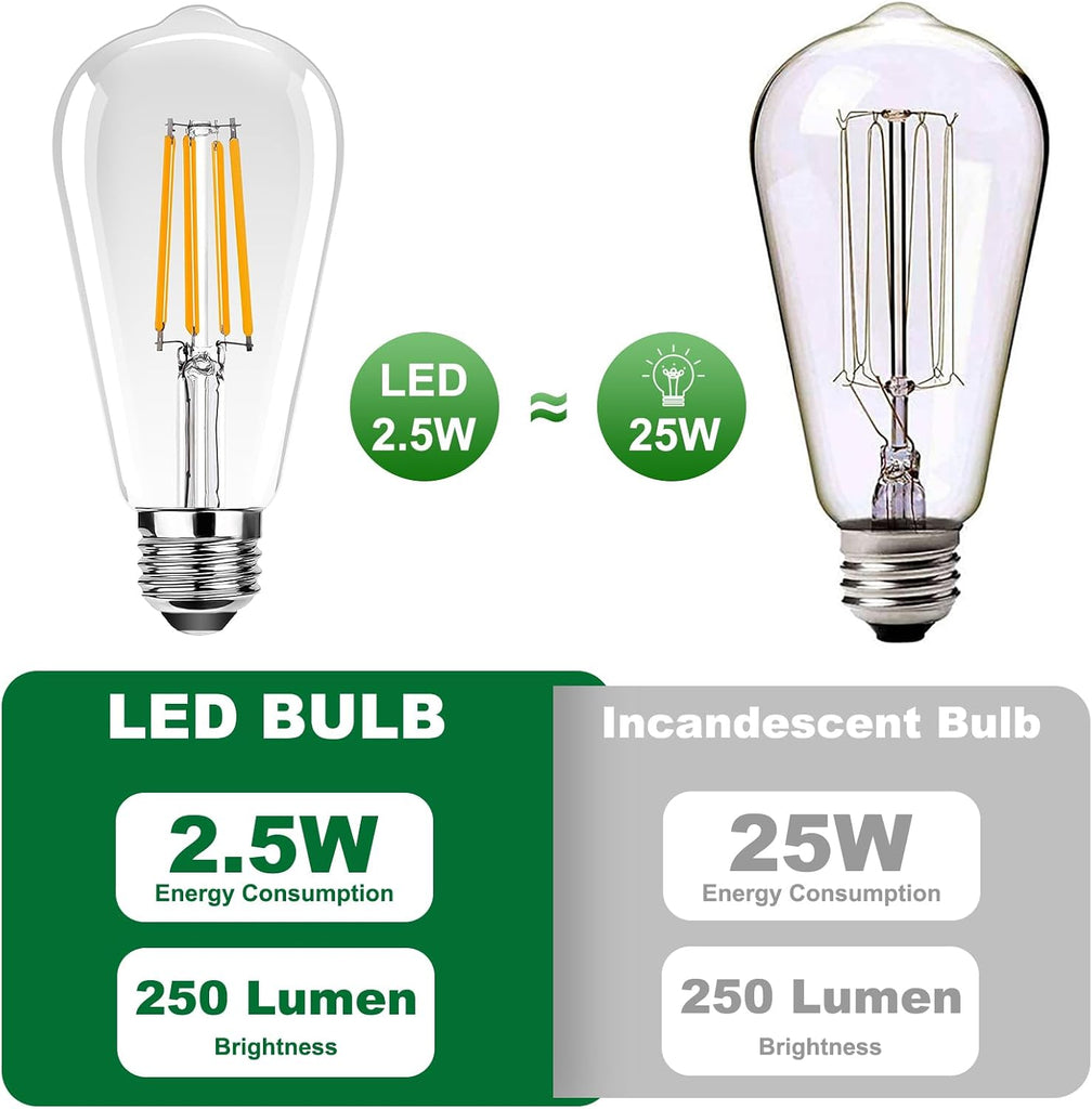 ST19 Vintage LED Edison Bulbs,25W Equivalent Outdoor LED Light Bulbs,Antique LED Filament Bulb E26 Base,2.5W Warm