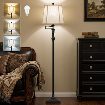 62" Black Floor Lamp with 350° Adjustable Swing Arm