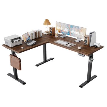 L Shaped Standing Desk Adjustable Height, 59 Inch, Dark Walnut