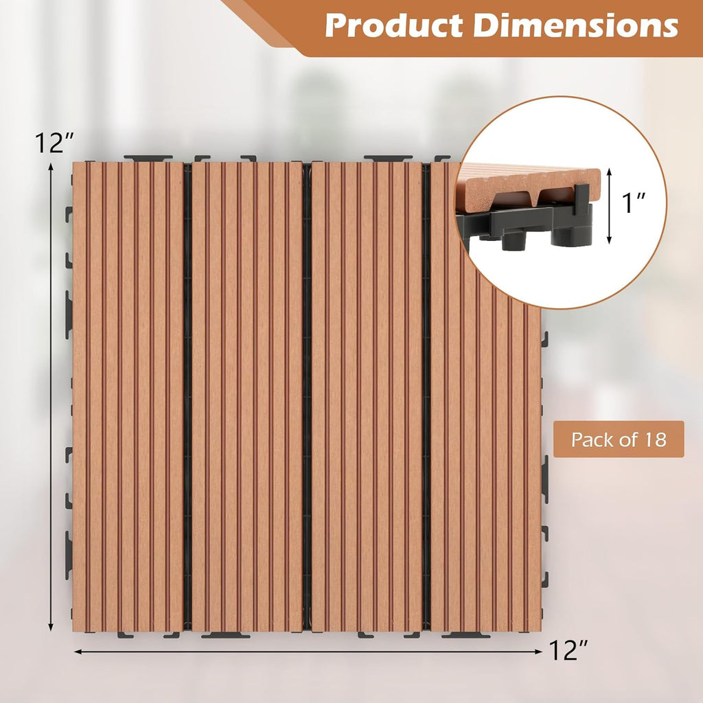 Interlocking Deck Tiles 18 Pack - 18 sq.ft Composite Outdoor Flooring Covering All Weather Use, 12 x 12 in Patio