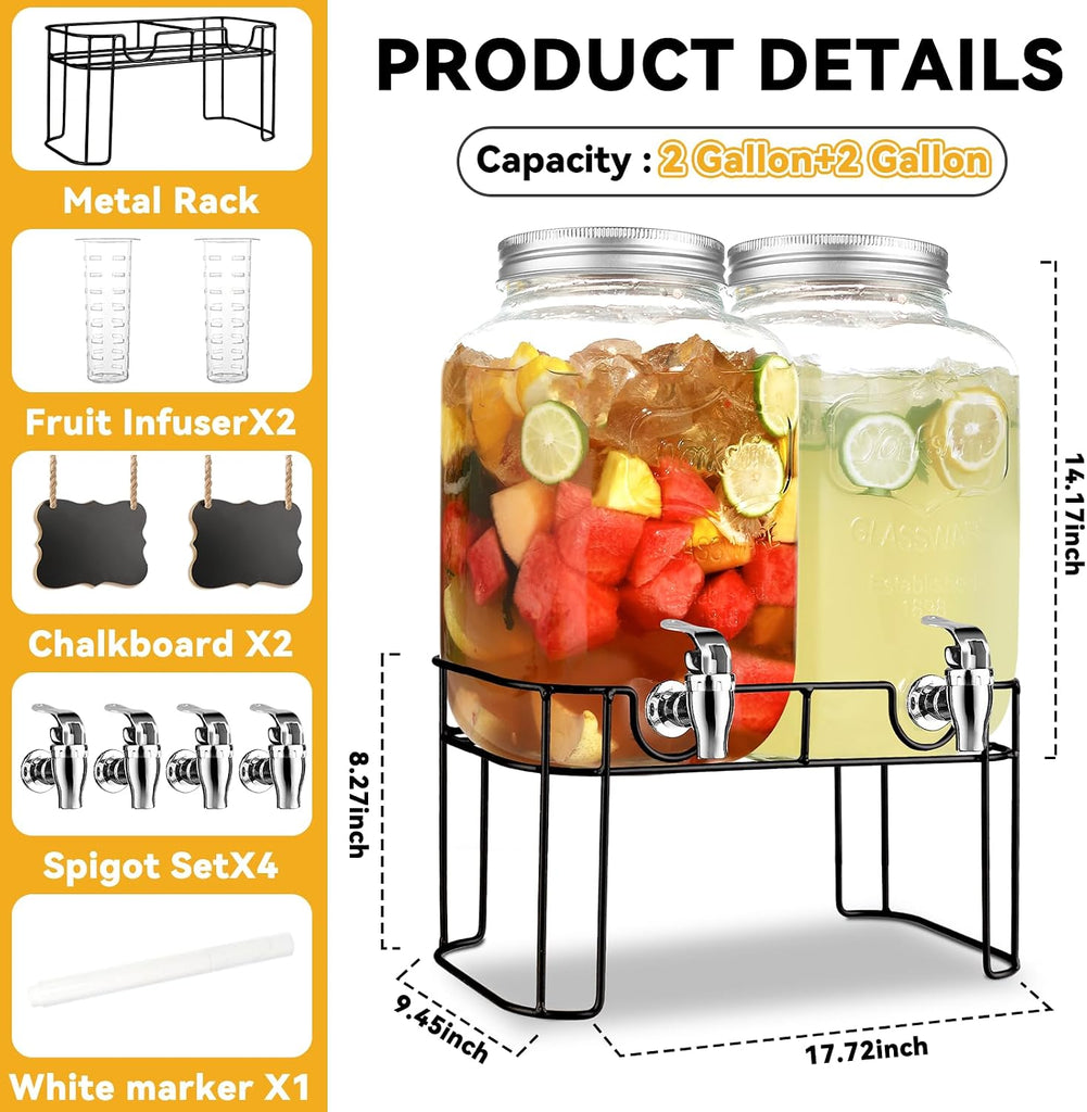 Gallon For Parties,Lemonade Beverage Dispenser With Stand And Spigot For BBQ, Picnic, Party,Laundry Detergent - Set of 2