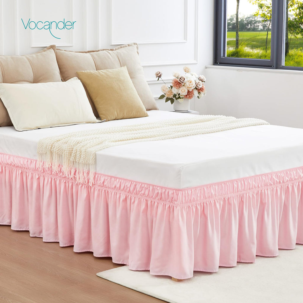 Pink Queen Bed Skirt 14 Inch Drop, Elastic Wrap Dust Ruffle