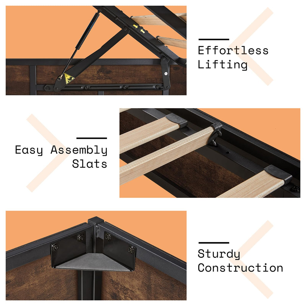 Lift Up Storage Bed Frame, Rustic Brown