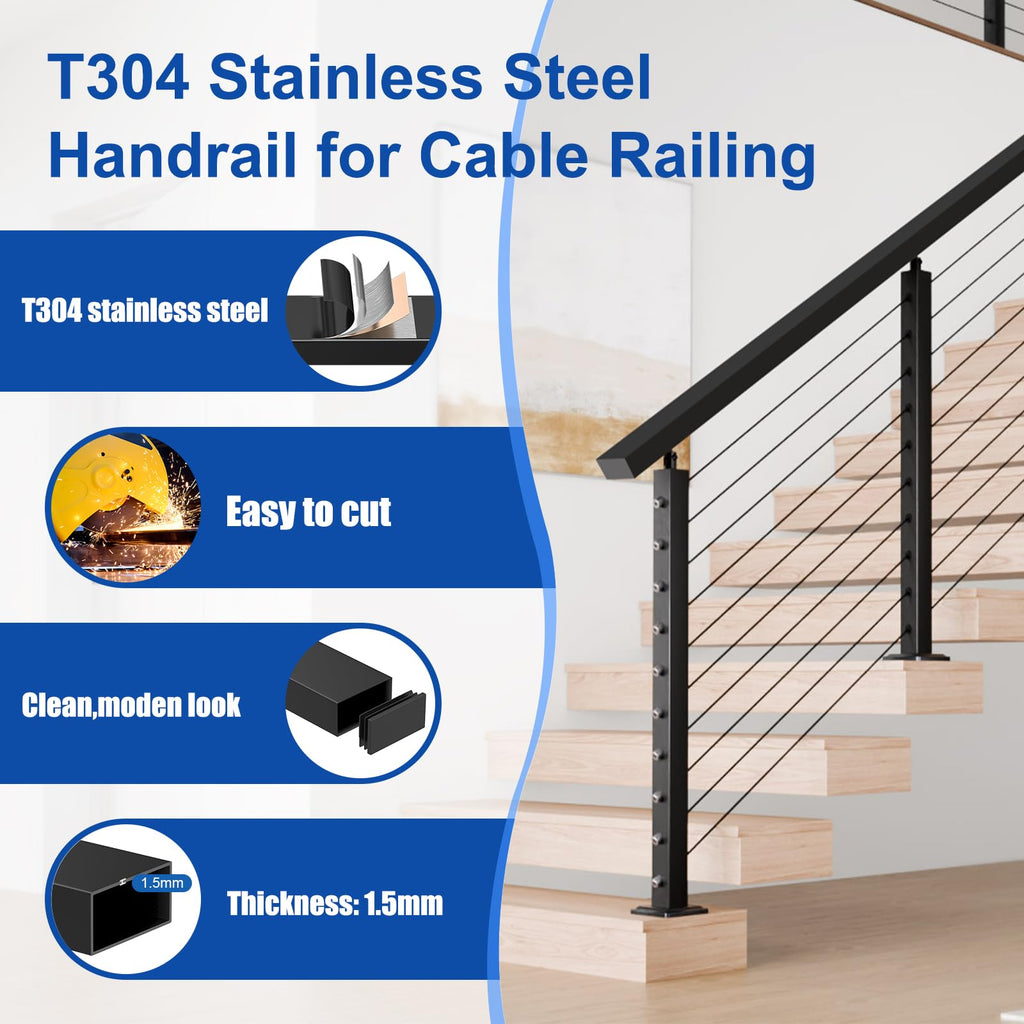2Pack 10FT Stainless Steel Black Cable Railing Handrail