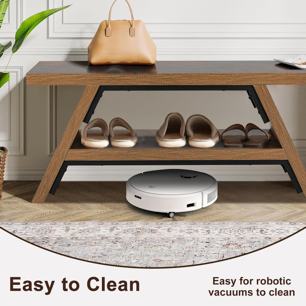 2-Tier Shoe Storage Bench, 40" Solid Wood Entryway Stool Storage