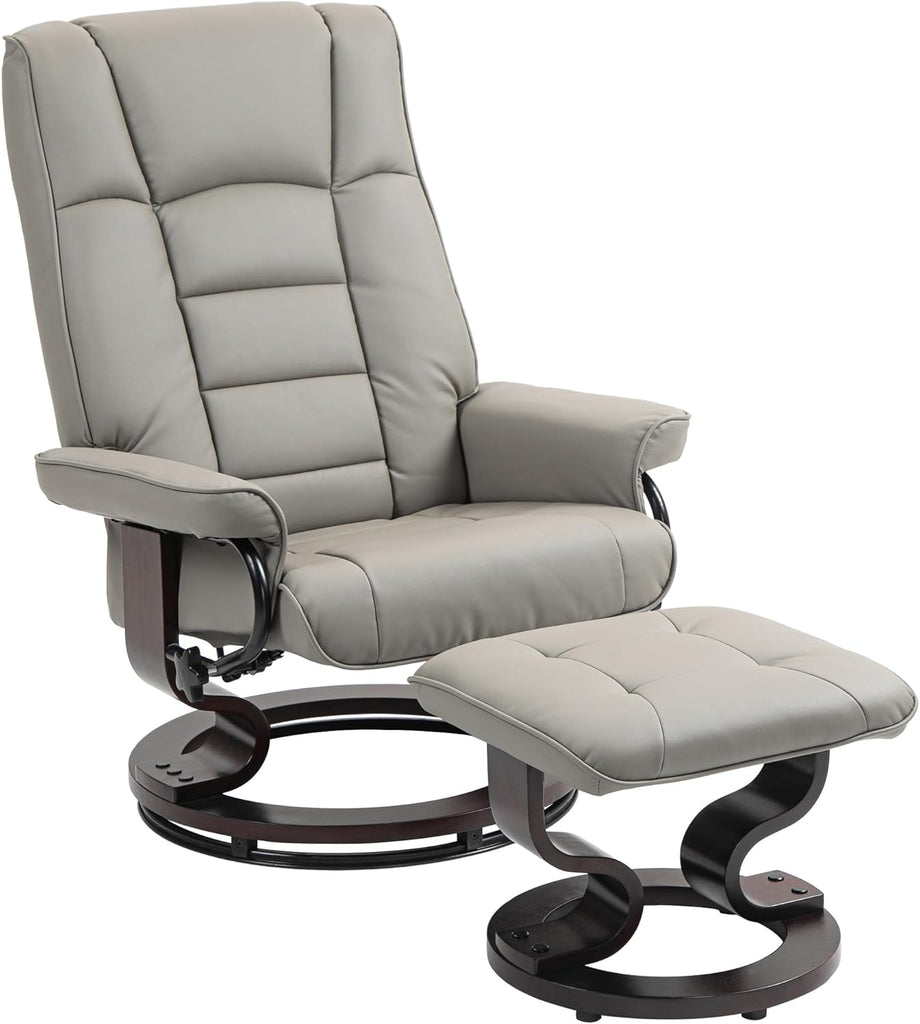 Modern Reclining Swivel Lounge Chair and Ottoman — Gray Faux Leather