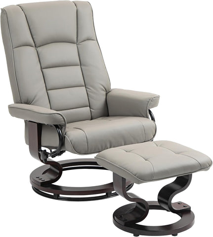 Modern Reclining Swivel Lounge Chair and Ottoman — Gray Faux Leather