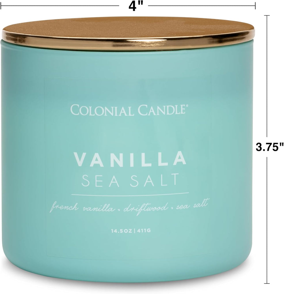 Vanilla Sea Salt Scented Candle, Pop of Color Collection, 3 Wick, Blue, 14.5 oz - Up to 60 Hours Burn - Set of 145