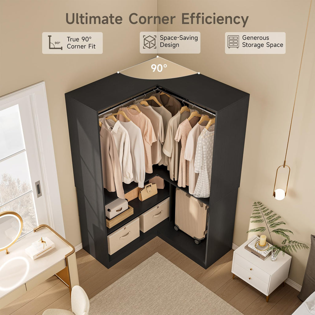 W5 Corner Closet System with Chrome-Plated Hanging Rods & Shelves