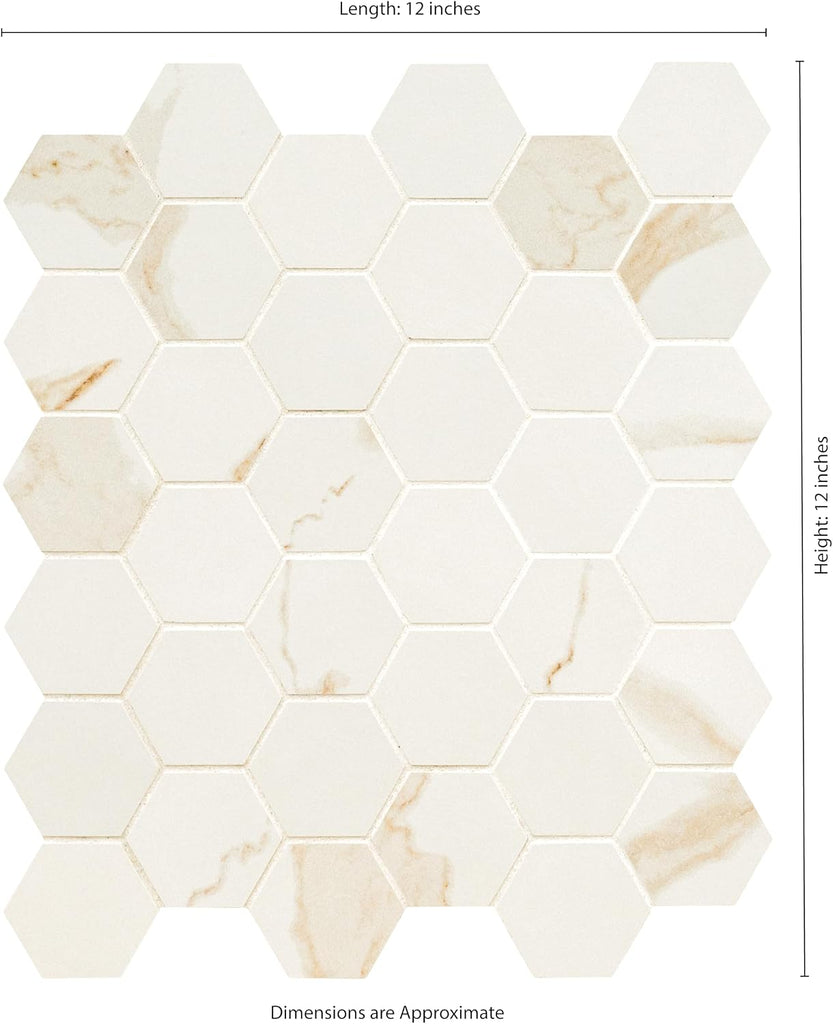 Eden Calacatta 12 in. x 12 in. Hexagon Porcelain Mosaic Tile