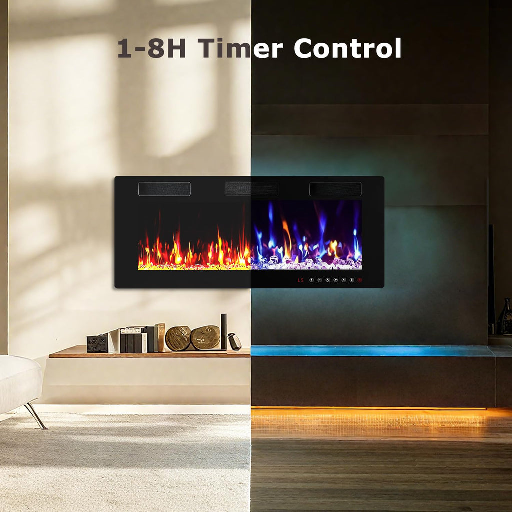 42 inch Electric Fireplace Insert Ultra-Thin, Recessed/Wall Mounted with Remote Control, Wall Fireplace Heater with