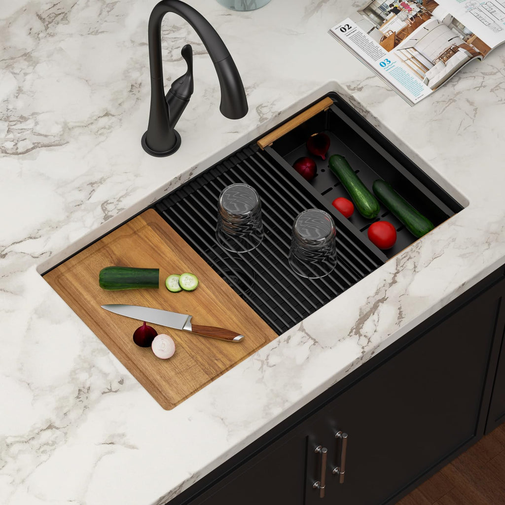 32 Inch Black Undermount Granite Composite Kitchen Sink