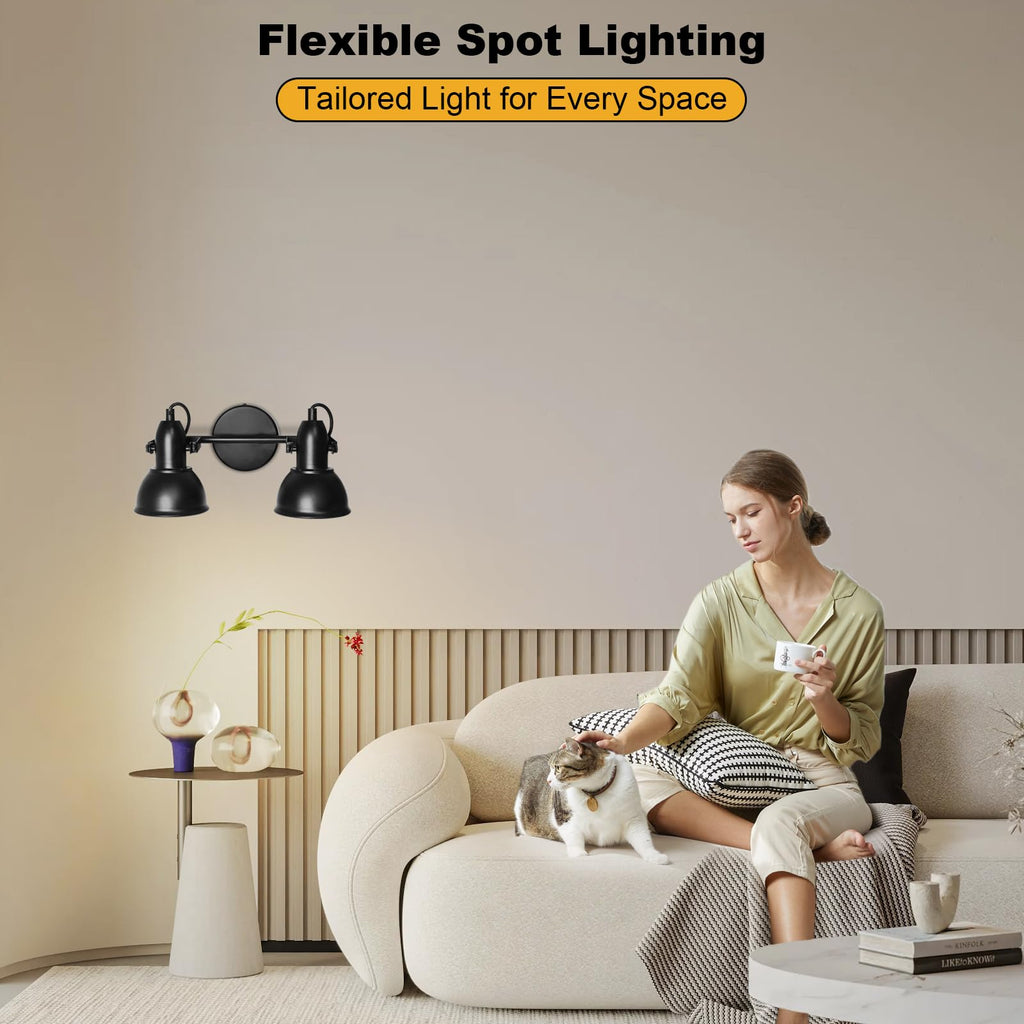LED Track Lighting Fixtures, Rotatable 2-Light Spot Light Black