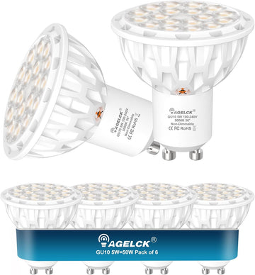 GU10 LED Bulbs 5000K Daylight White 5W 825LM AC100-240V Non-Dimmable 6-Pack