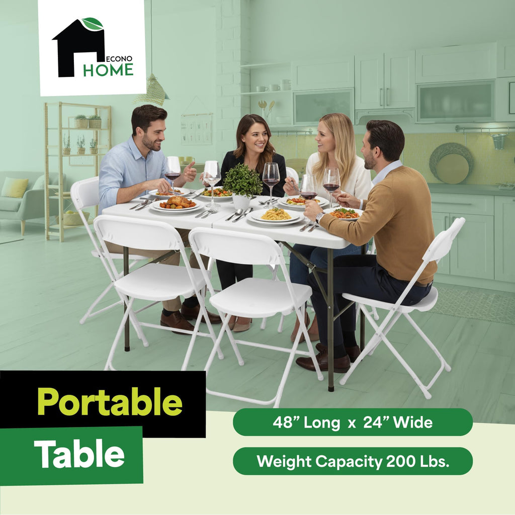 White 4ft Folding Table with Handle | Heavy-Duty Foldable Table | Portable Table for Indoor & Outdoor Use | Perfect