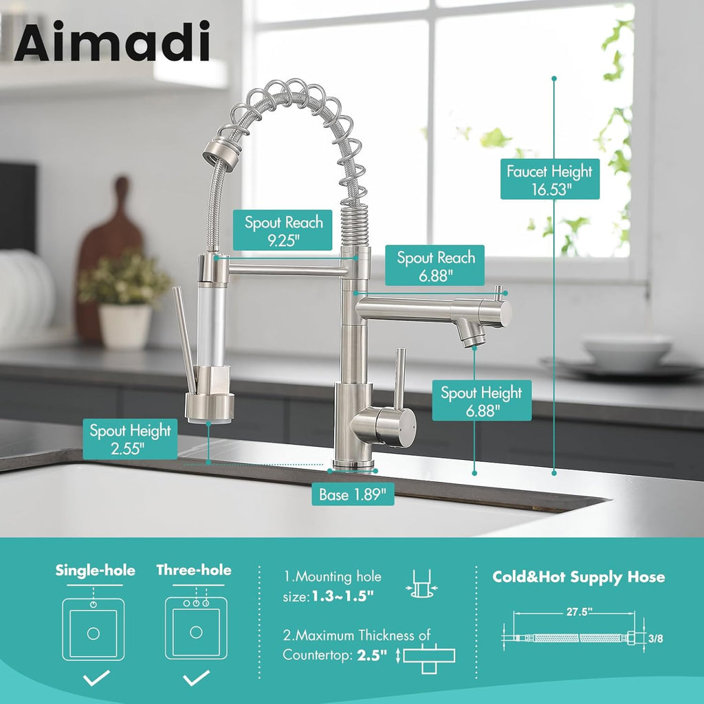 Contemporary Kitchen Sink Faucet,Single Handle Stainless Steel Kitchen Faucets with Pull Down Sprayer,Brushed Nickel