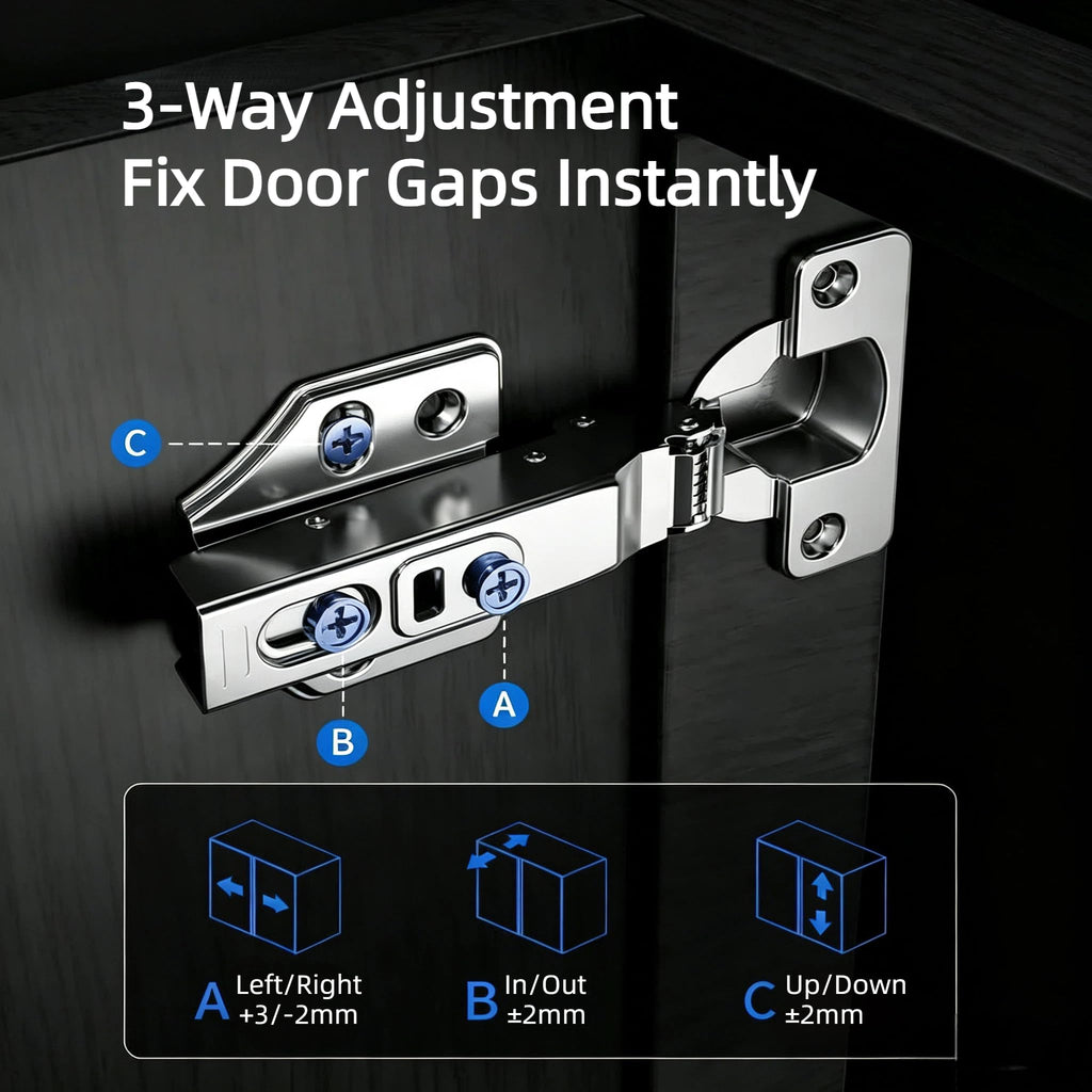 20 Pcs Full Overlay Frameless Soft Close Cabinet Hinges, 105° 3-Way
