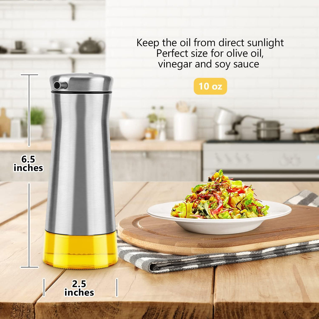 Olive Oil And Vinegar Dispenser Set -2 Pack Elegant Stainless Steel Oil Dispenser Set- Vinegar Bottle with No-Drip - Set of 2