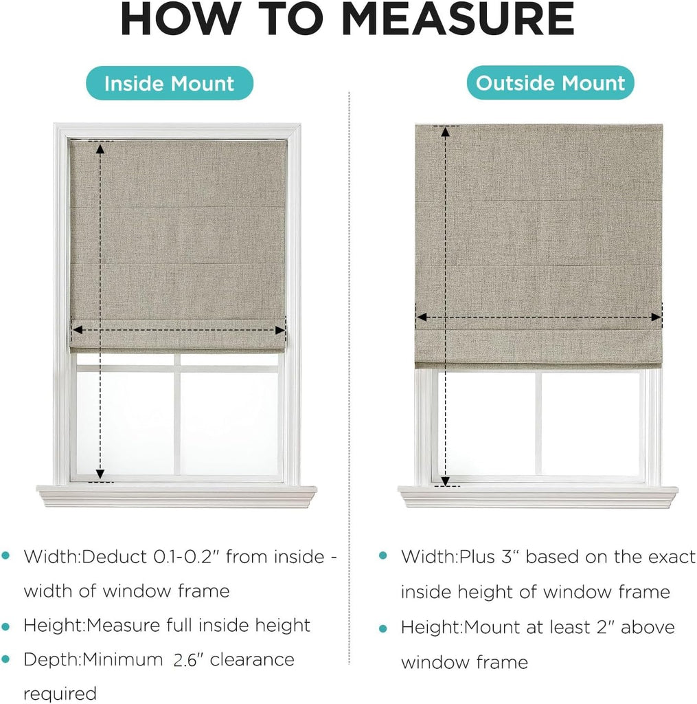 Cordless Roman Shades, Linen Fabric Window Blinds, Thermal Insulated Blackout Blinds, Room Darkening Shades for Indoor Windows, Easy to Install, 20" W×75" H, Linen