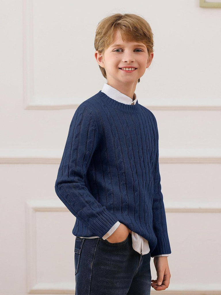 Boys Cable Knit Sweaters Kids Chunky Pullover Tops