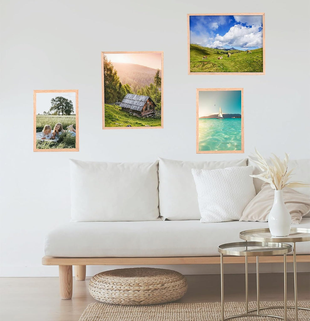 8x10 Picture Frame Set of 6 Natural Solid Oak Wood Frame | 8 by 10 Wooden Photo Frame 10x8 Beige Frame with