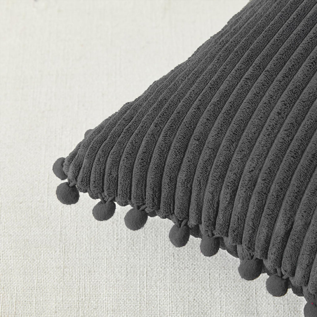 1 Pack Dark Gray Long Lumbar Body Decorative Throw Pillow Covers 20x54 Inch with Pom-poms for Couch Sofa, Farmhouse