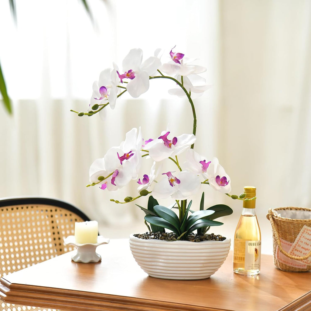 Large Silk Orchid in Wave Pot 19" Phalaenopsis Centerpiece for Table, White