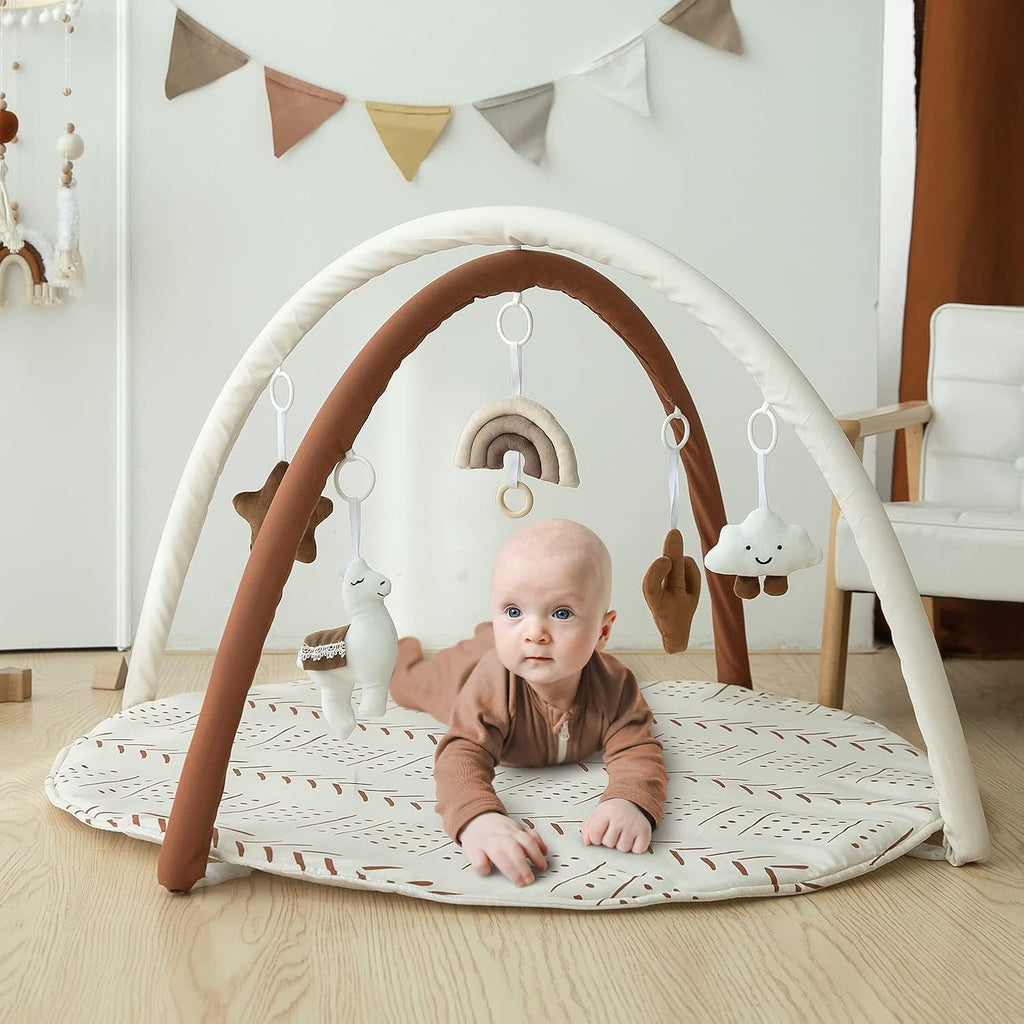 Activity Gym Mat Mudcloth Baby Activity Center with 5 Hanging Toys