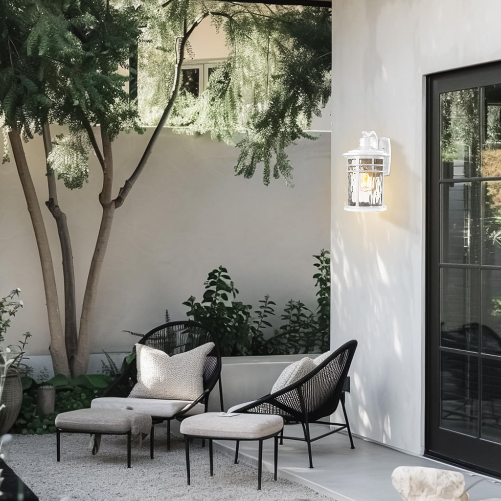 Outdoor Wall Light Fixture, 2pcs 14.57inch Large Outside Porch Lights Wall Mounted Water Ripple Glass Exterior