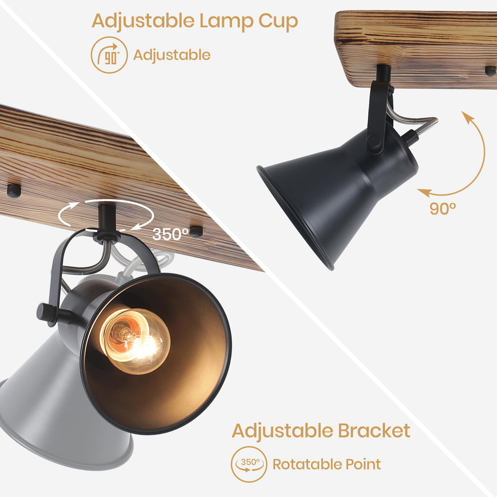 3-Light Track Lighting Kit, Wood Semi Flush Mount Ceiling Light with 3 Rotatable Heads - Modern Farmhouse Kitchen