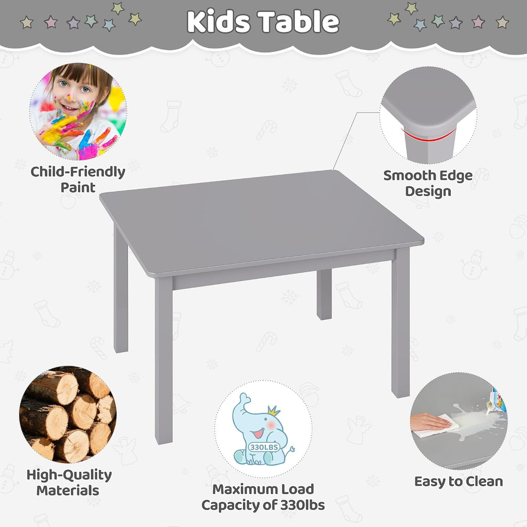Wooden Kids Table and Chair Set, 26"L x 22"W, CPSC-Certified, Grey