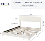 Full Bed Frame with Adjustable Headboard, Faux Leather Platform Bed with Wood Slats, Heavy Duty Mattress Foundation