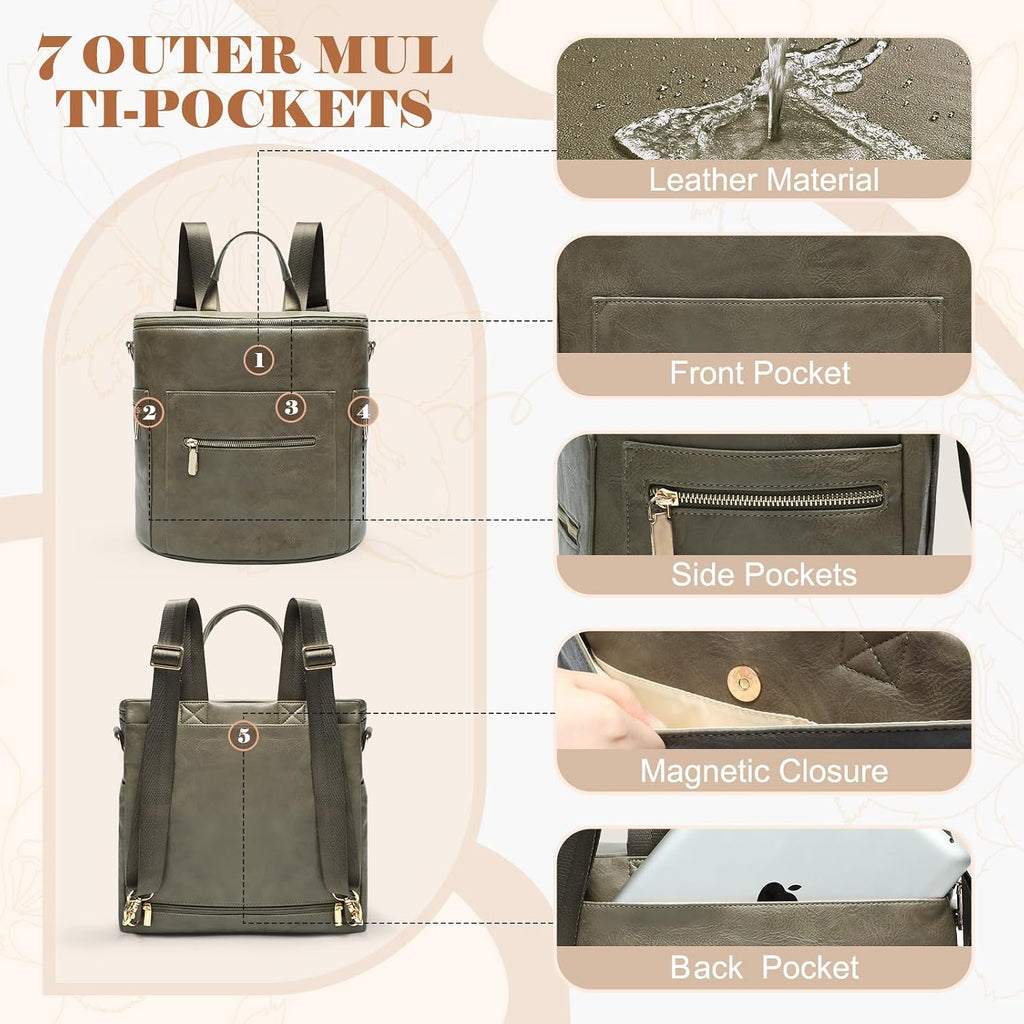 Diaper Bag Backpack Baby Diaper Bag, Large Leather Diaper Backpack with 16 Pockets Travel Diaper Bag with Diaper