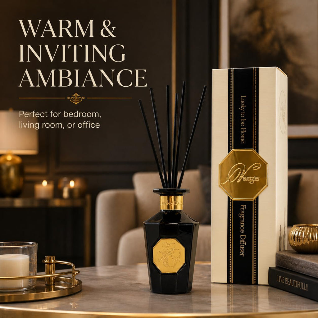 Luxury Reed Diffuser - Black Forest Fragrance | Warm Woody Home Scent | Elegant Glass Bottle with Rattan Reeds