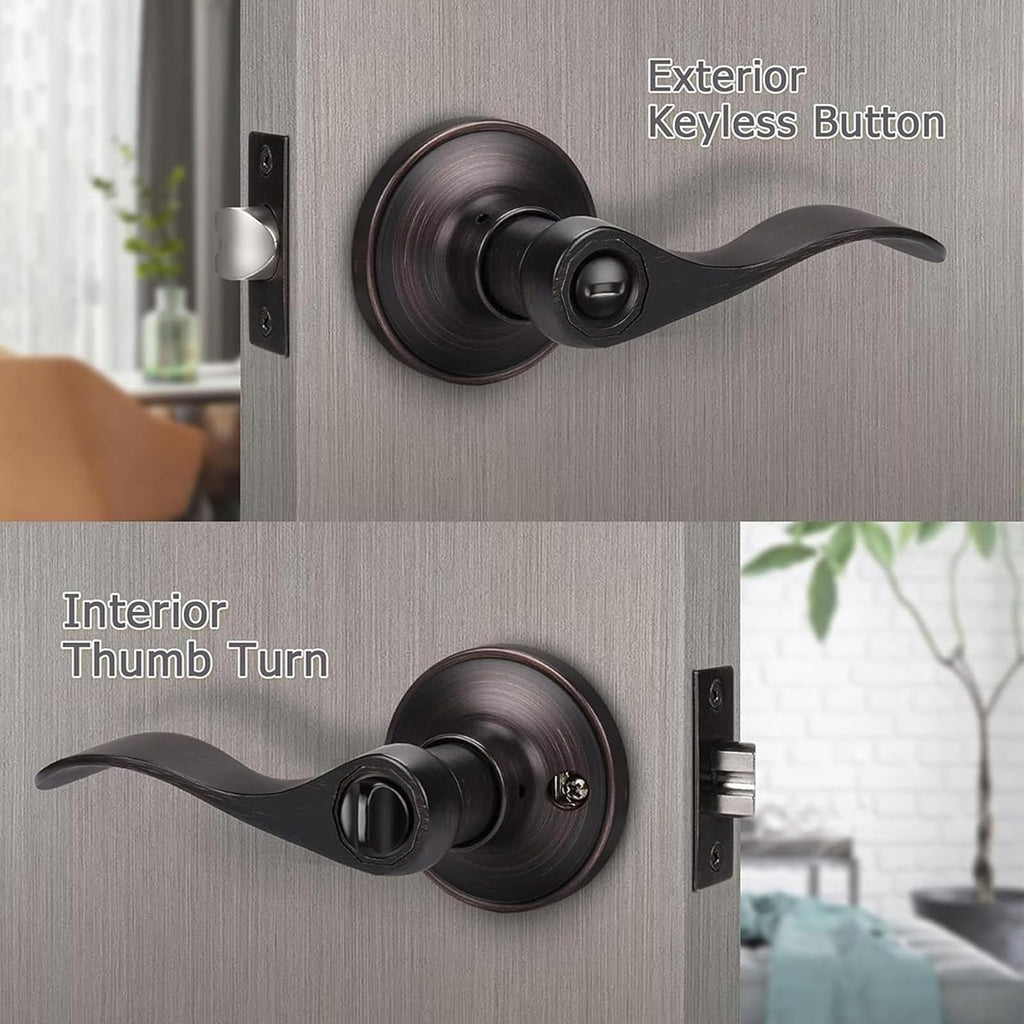 5 Pack Privacy Door Lever Lever Door Handle Thumb Turn Lock Inside with a Oil Rubbed Bronze Finish, Reversible for