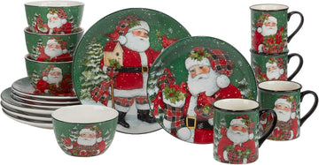 Christmas Lodge Santa 16 pc Dinnerware Set, Service for 4