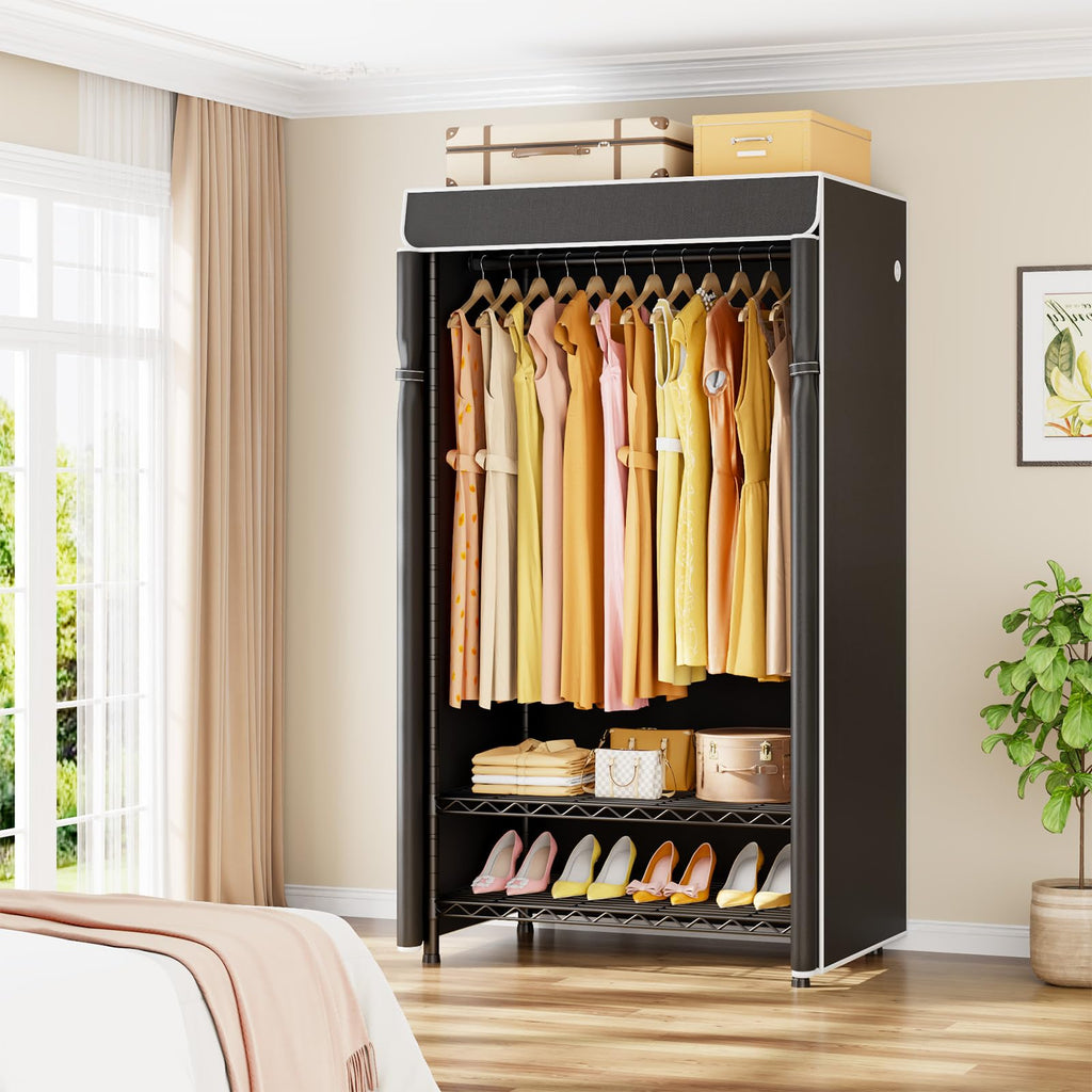H5C Clothes Rack with Cover, Covered Clothing Rack Heavy Duty