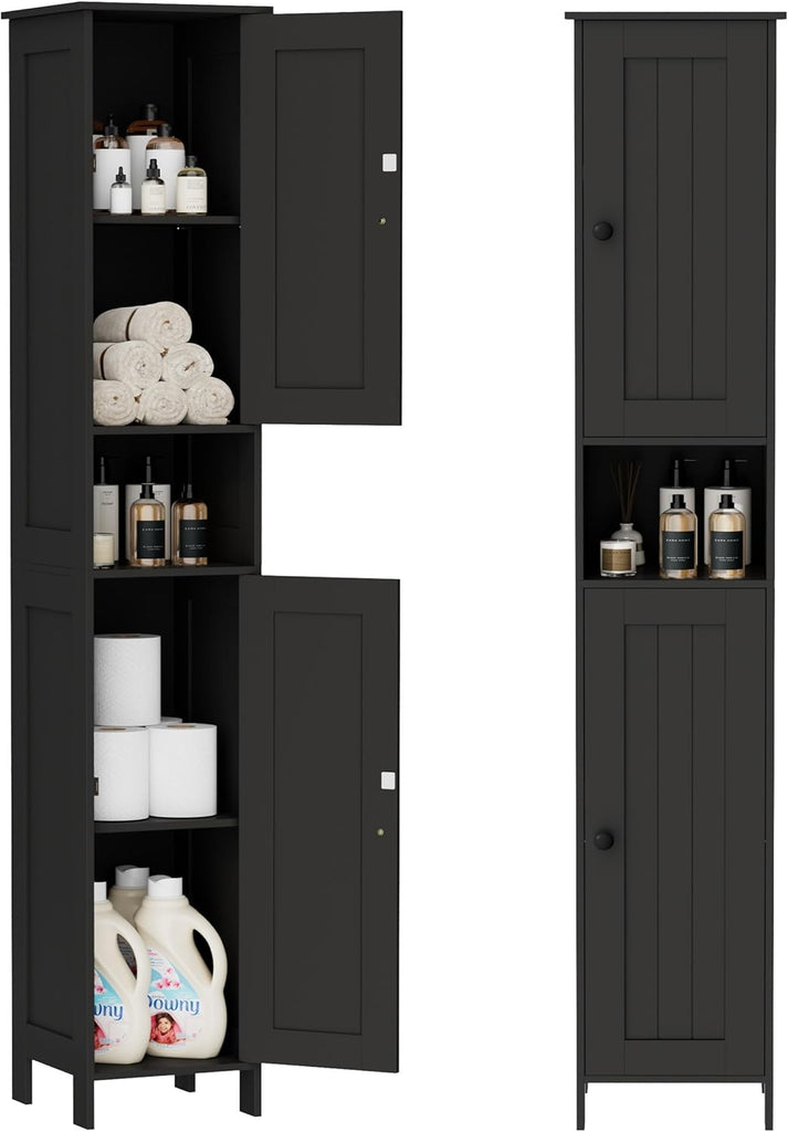 Tall Bathroom Storage Cabinet with 2 Doors, Slim Bathroom Cabinet | Narrow Storage Cabinet with Adjustable Shelves