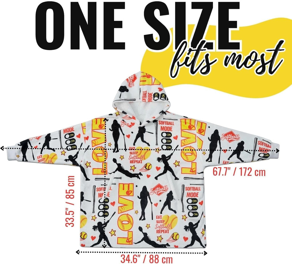 Softball Gifts, Wearable Oversized Blanket Hoodies | Softball Blanket for Women, Flannel Hooded Blankets, One Size