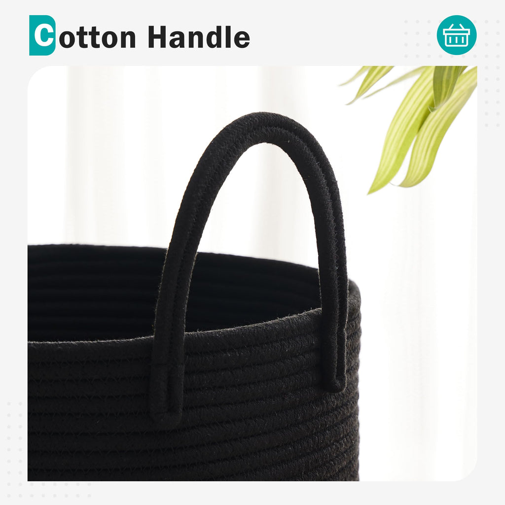 Cotton Laundry Hamper, 58L Tall Storage Basket-Black