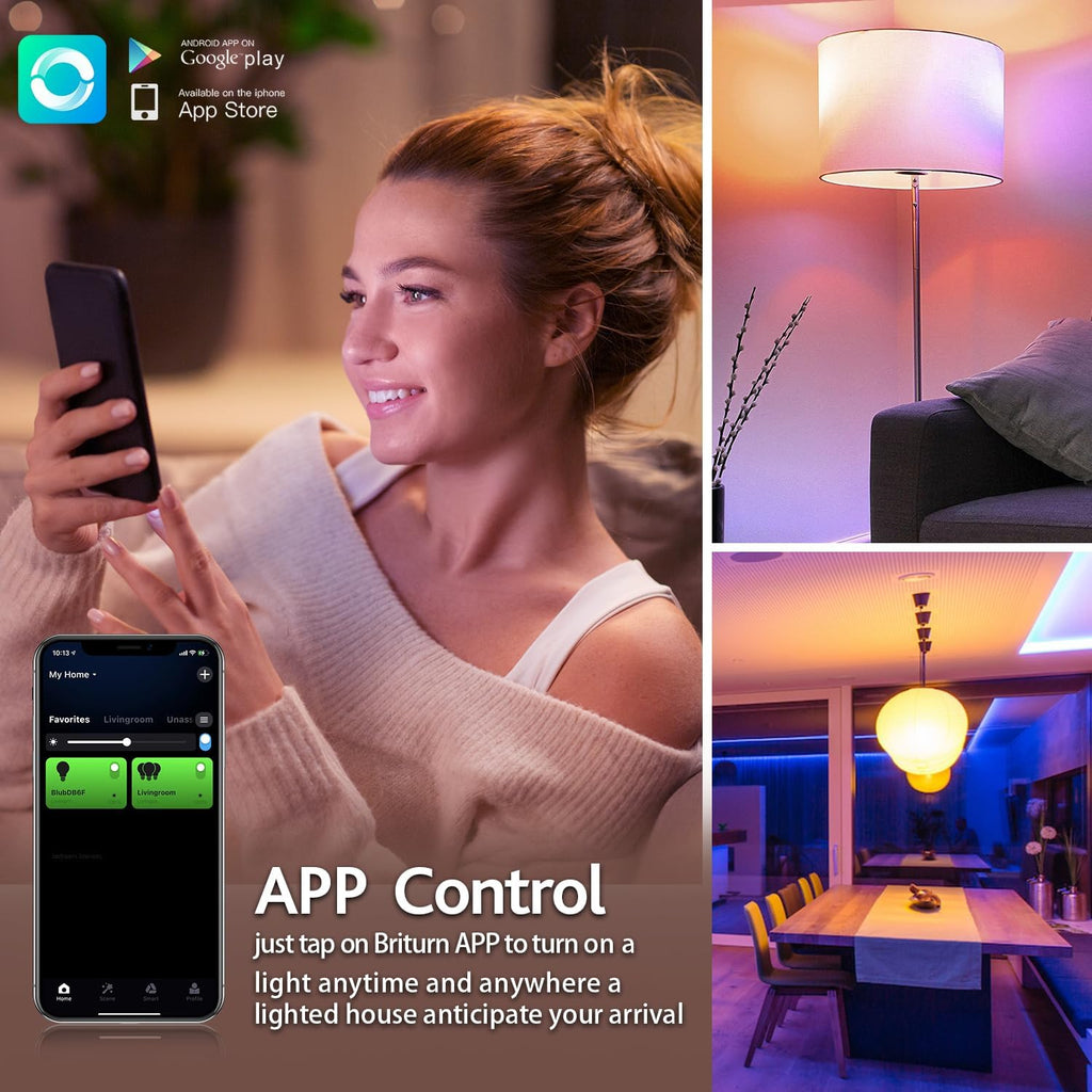 Smart WiFi Bluetooth LED Light Bulbs A19 RGBWW Dimmable Color Changing 800LM 16 Million Colors Music Sync Compatible